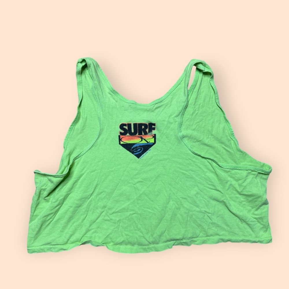 Vintage Ocean Pacific Belly Tank Top 1990s Lime Green Orange Surfer Vtg 90s